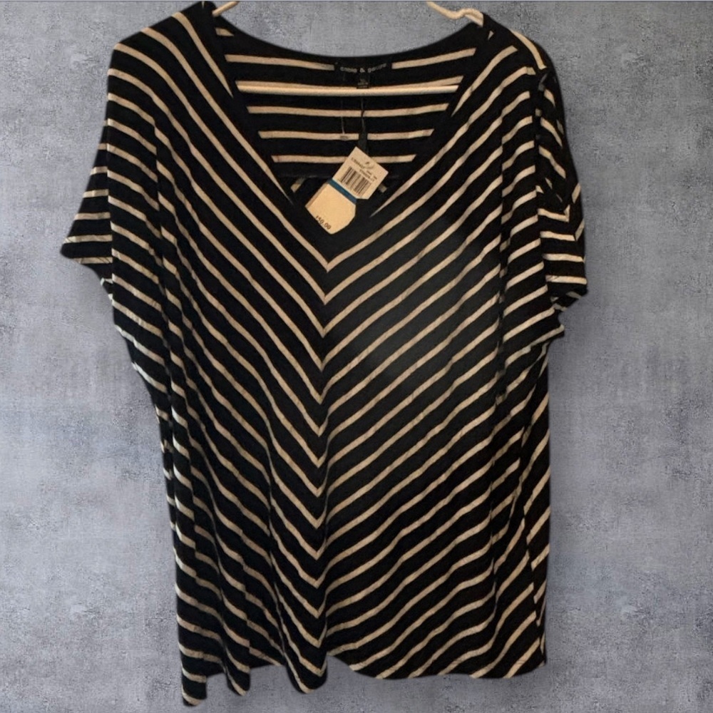 CABLE & GAUGE NEW WOMENS BLACK WHITE SHIRT TOP BLOUSE CASUAL SUMMER OFFICE SZ XL